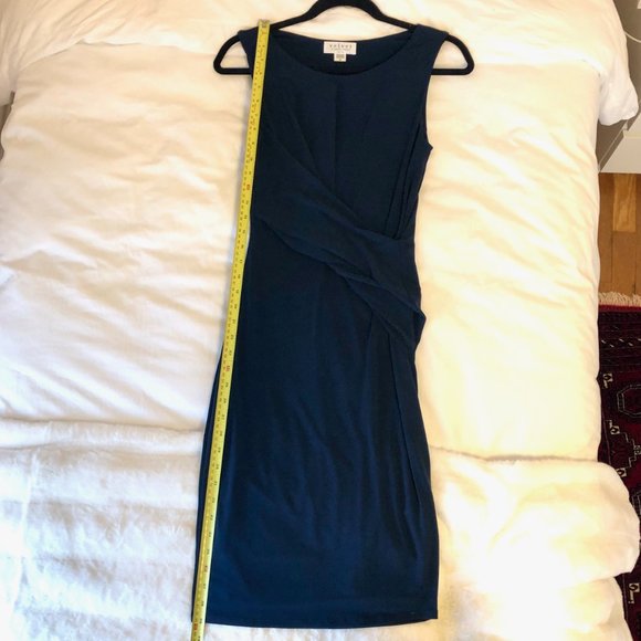 Form Fitting Ruched Navy Sheath Dress - Picture 10 of 10